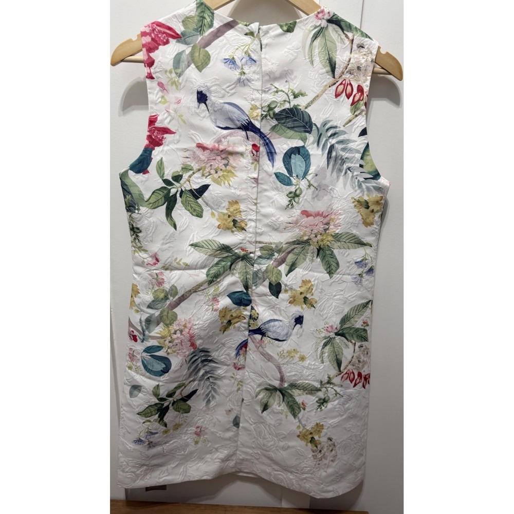 Fashion Classics White Floral Bird Jacquard Beaded Sleeveless Shift Dress Large - Picture 7 of 9